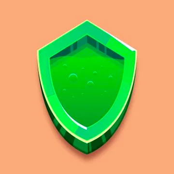 Green shield with green liquid inside Illustrazione stock