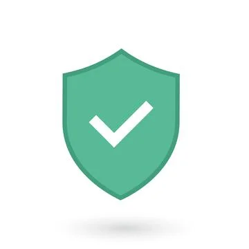 Green shield icon with checkmark. Confirmation of protection. Security shield Stock Illustration