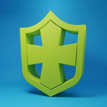 Green Shield icon isolated on blue background. Guard sign. Security, safety.. Stock Illustration