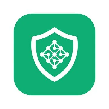 Green shield icon with network graphic for digital security and protection .. Illustrazione stock