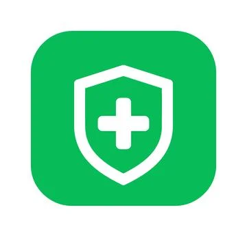 Green shield icon with plus symbol for medical safety and healthcare protec.. Illustrazione stock