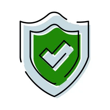 Green shield icon showing security safety protection and verified approval Stock Illustration