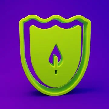 Green Shield with leaf icon isolated on purple-blue background. Eco-friendl.. Stock Illustration