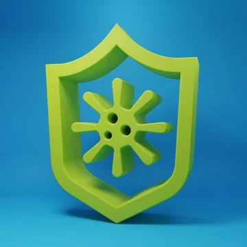 Green Shield protecting from virus, germs and bacteria icon isolated on blu.. Stock Illustration