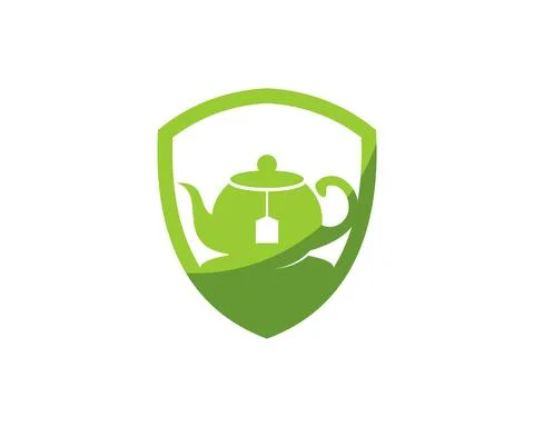 Green shield with simple tea pot inside Stock Illustration