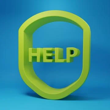 Green Shield with text Help icon isolated on blue background. Guard sign. S.. Stock Illustration