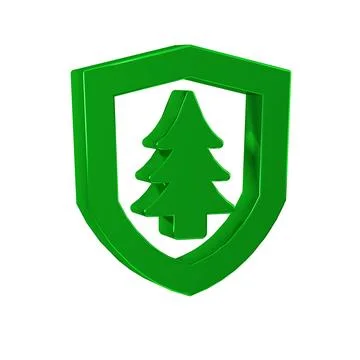 Green Shield with tree icon isolated on transparent background. Eco-friendl.. Stock Illustration