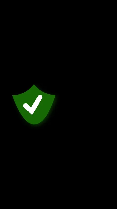 Green Shield with White Check Mark Icon on Black Background shield, check m.. Stock Footage 337459806