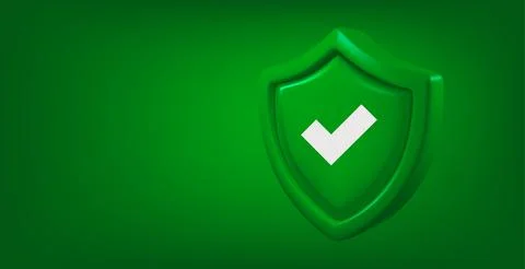 Green shield with white checkmark isolated on green background. Approved co.. Illustrazione stock