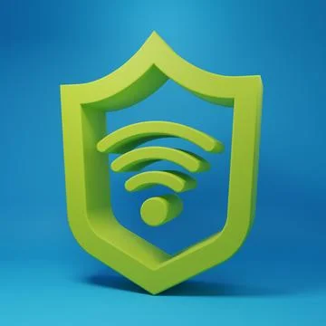 Green Shield with WiFi wireless internet network symbol icon isolated on bl.. 库存插图