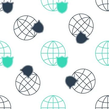 Green Shield with world globe icon isolated seamless pattern on white background 스톡 일러스트