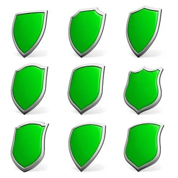 Green shields on white set Stock Illustration