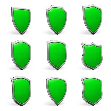 Green shields on white set Stock Illustration