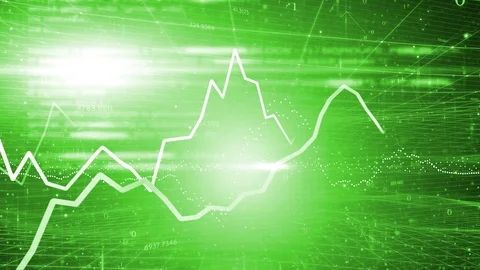 Green shining computer screen with business infographics Vídeo Stock 126355559