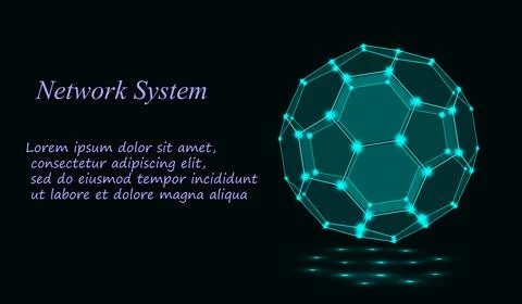 Green shining cosmic hexagonal grid vector shining sphere on dark background Stock Illustration