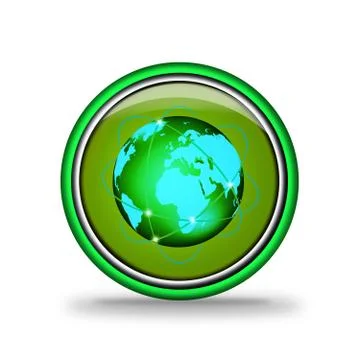 Green shiny button with elements,  design for website. Illustrazione stock