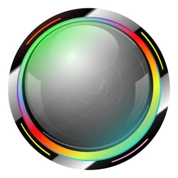 Green shiny button with metallic elements, vector design for website. Illustrazione stock