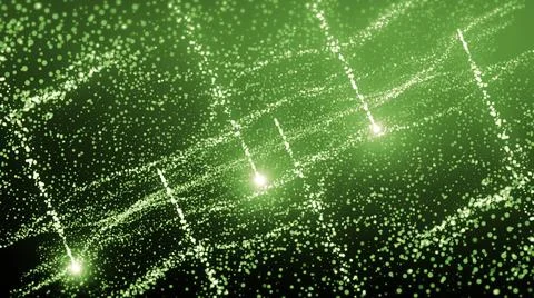 Green shiny comets flying with beautiful tails. Motion. Flying tiny blurred Stock Illustration