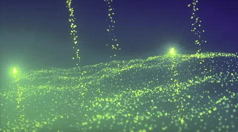 Green shiny comets flying with beautiful tails. Motion. Flying tiny blurred Illustrazione stock