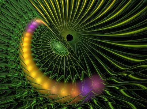 Green shiny spiral pattern around black hole Иллюстрация