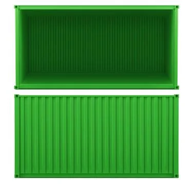Green ship cargo container. Open storage box side Stock Illustration