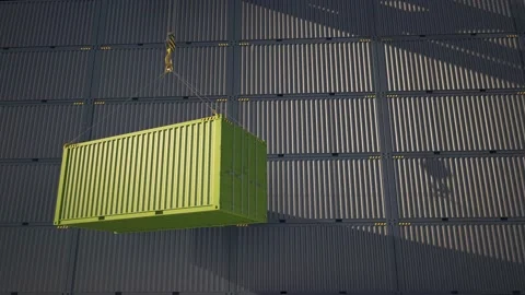Green shipping cargo container. 3D render. Seamless loop. Stock Footage 154358213