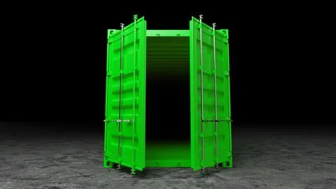 Green shipping container open on dark background Stock Illustration