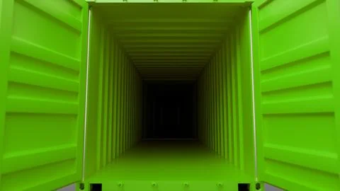 Green shipping container with open doors revealing empty interior Stock Illustration