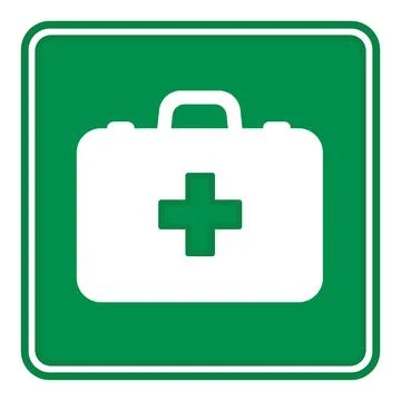 Green Sign First Aid Kit. Vector Icon. Emergency Medicine Sign. Doctor's Ba.. Illustrazione stock