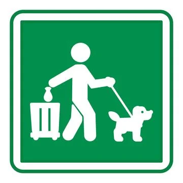 Green Sign Please Clean Up After Your Dog Poop. Vector Icon. Warning Sign. .. Stock Illustration