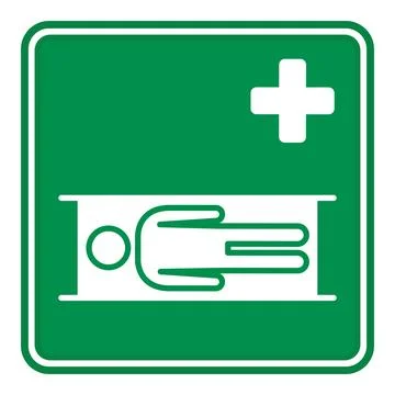 Green Sign Stretcher Point. Vector Icon. Emergency Evacuation Sign. Stretch.. Stock-Illustration