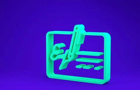 Green Signed document line icon isolated on blue background. Pen signing a co Stock Illustration
