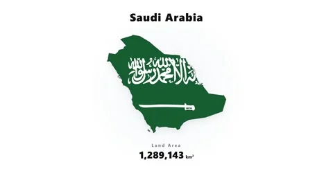 Green silhouette map of Saudi Arabia with centered white Arabic script and sword Stock Footage 345645633