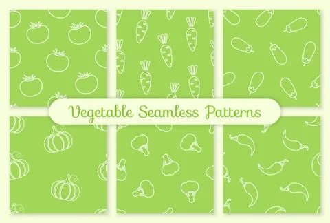 Green silhouette seamless vegetable pattern set イラスト素材