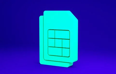 Green Sim card icon isolated on blue background. Mobile cellular phone sim ca Stock Illustration