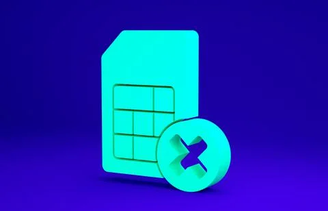 Green Sim card rejected icon isolated on blue background. Mobile cellular pho Stock Illustration
