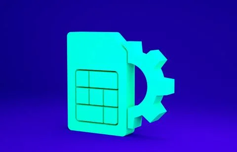 Green Sim card setting icon isolated on blue background. Mobile cellular phon Stock Illustration