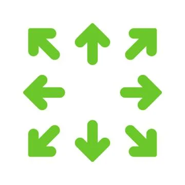 Green simple arrows in 8/eight different directions Stock Illustration