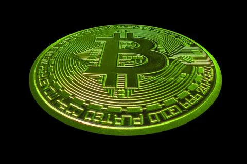Green single bitcoin distored view from crypto currency during rising market  Stock Illustration