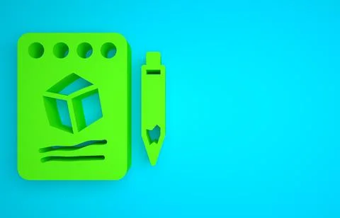 Green Sketch on paper icon isolated on blue background. Minimalism concept. 3D Stock Illustration