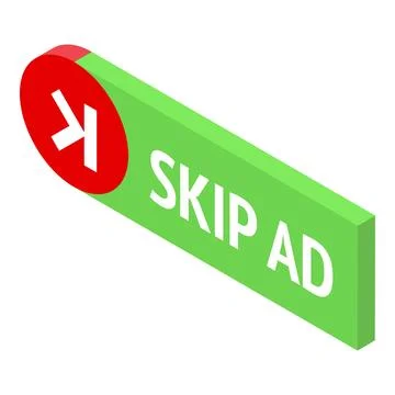 Green skip ad button with red arrow isometric icon Illustrazione stock