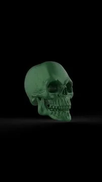 Green skull on a black background, 3D Stock Illustration