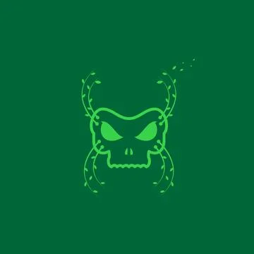 Green skull with leaf logo design vector graphic symbol icon sign illustrat.. Illustrazione stock