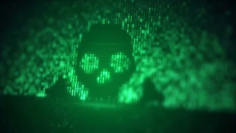 Green skull shape of binary code on screen loop animation 4k UHD (3840x2160) Video stock 80844302