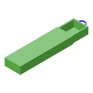 Green sliding box opening with blue handle in isometric view Illustration