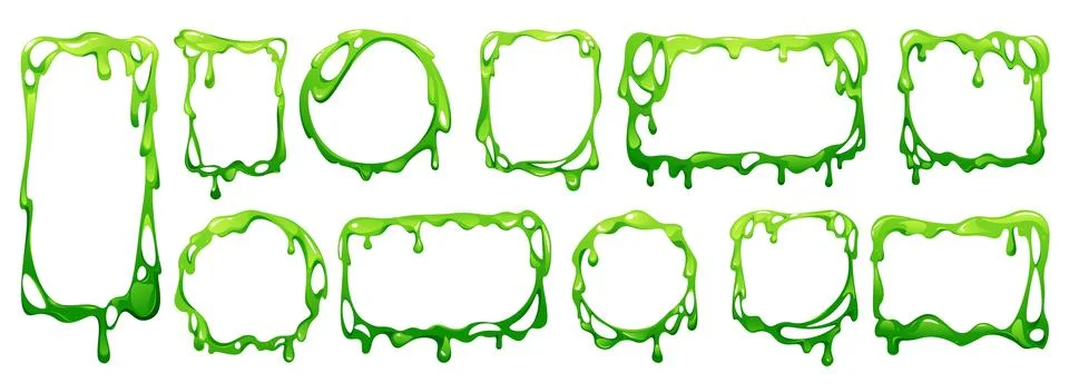 Green slime. Drip frame different shapes, circle and square mucus texture or png Stock Illustration
