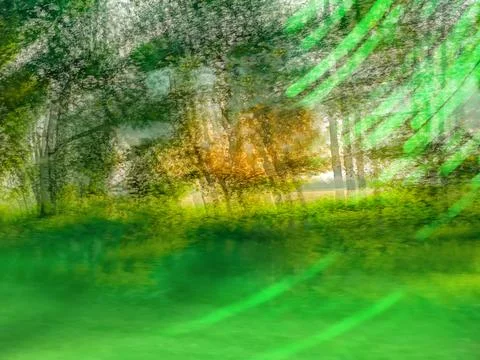Green slow shutter speed with motion blur effect. Natural green long time exp 스톡 사진