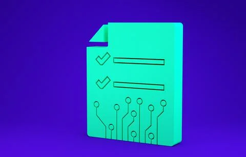 Green Smart contract icon isolated on blue background. Blockchain technology, Stockillustratie