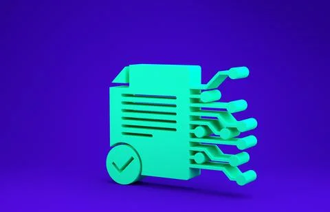 Green Smart contract icon isolated on blue background. Blockchain technology, Stockillustratie