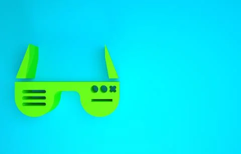 Green Smart glasses mounted on spectacles icon isolated on blue background. W Stock Illustration